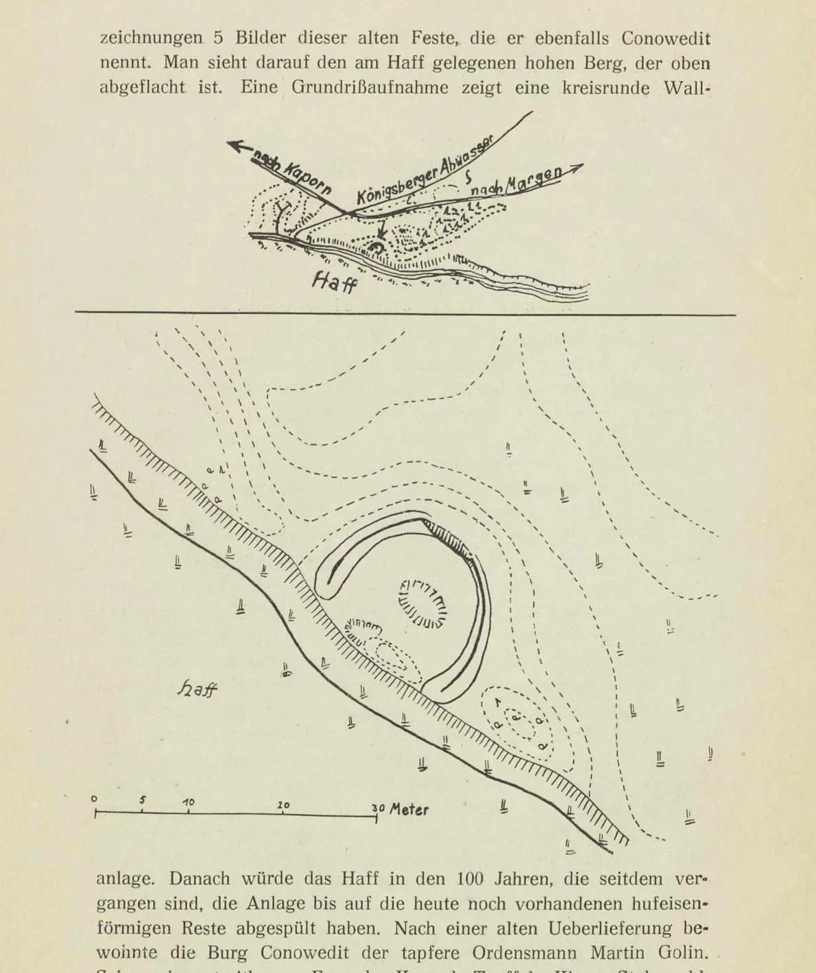 Hans Crome's 1940 plan of the horseshoe-shaped earthwork west of Margen beside the Haff