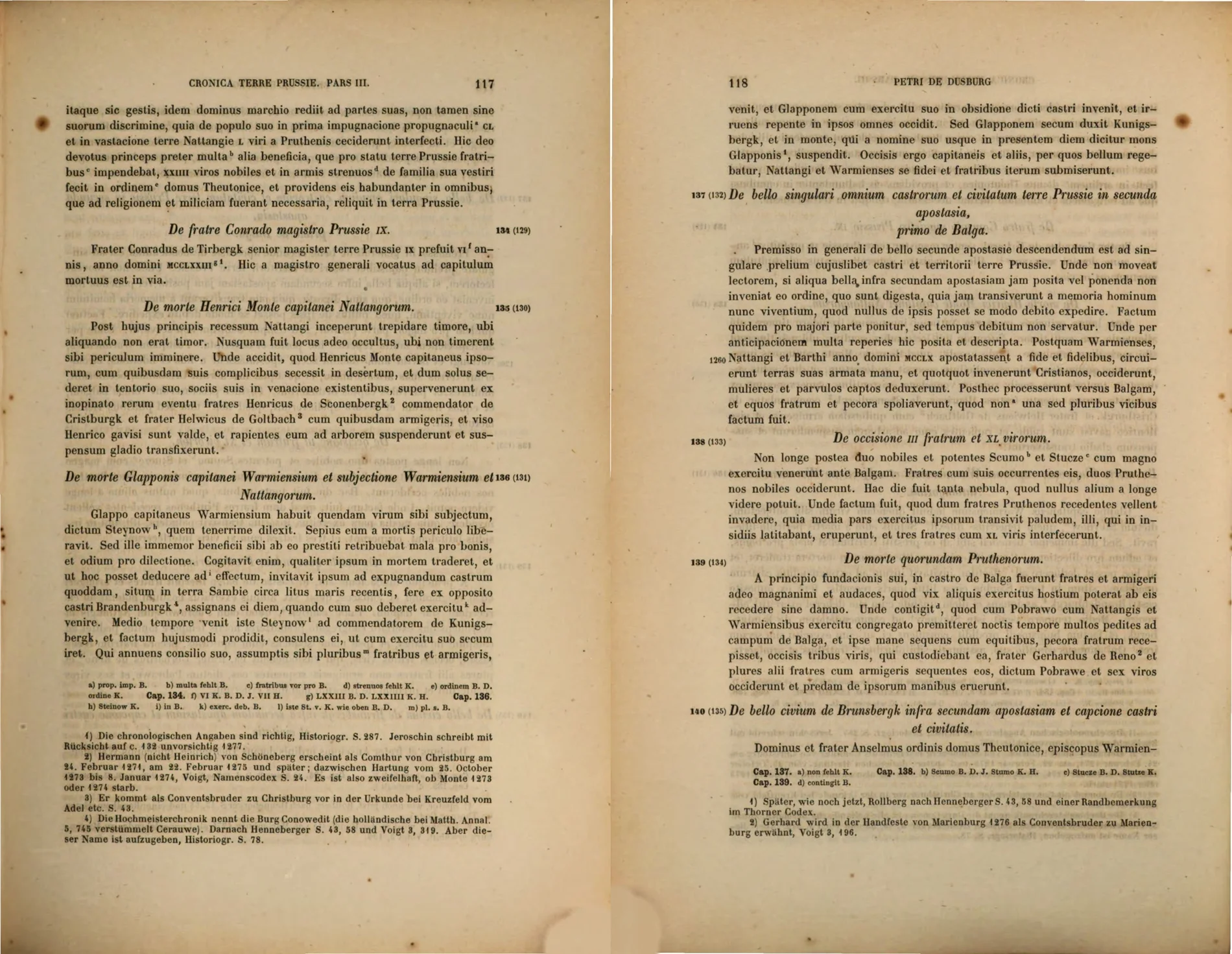 Pages of Peter of Dusburg's chronicle containing the death of Glappo and the description of the unnamed castle