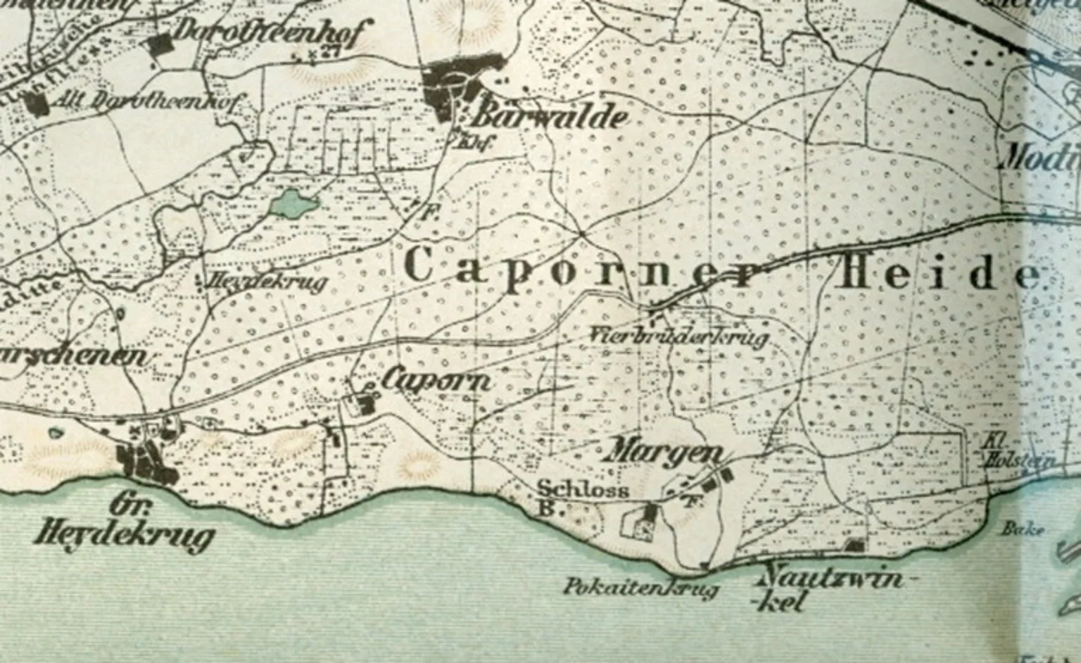 Early twentieth-century map crop showing Caporn, Margen, Schlossberg and Vierbrüderkrug